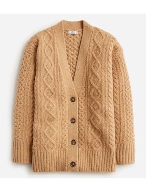 J. Crew Cable-knit stretch cardigan sweater, Size Small, Tan Beige Cozy